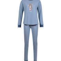 Woody Meisjes-Dames pyjama, grijs met kat gestreep