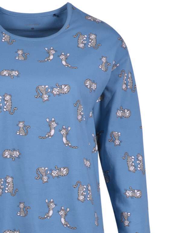 Woody Meisjes-Dames pyjama, blauw met kat