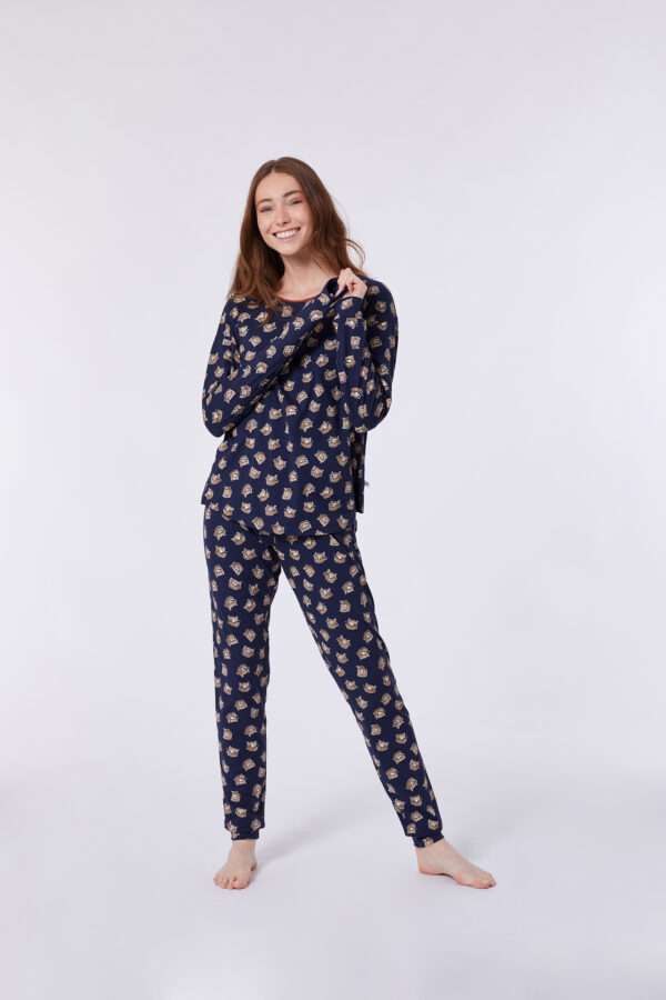 Woody Meisjes-Dames pyjama, donkerblauw hooglander