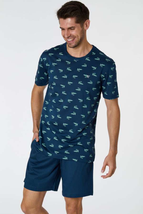 Woody Heren Pyjama, blauw groen krokodil print