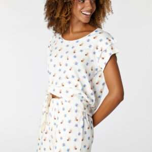 Woody Meisjes-Dames Pyjama, wit met bloemen mandril print